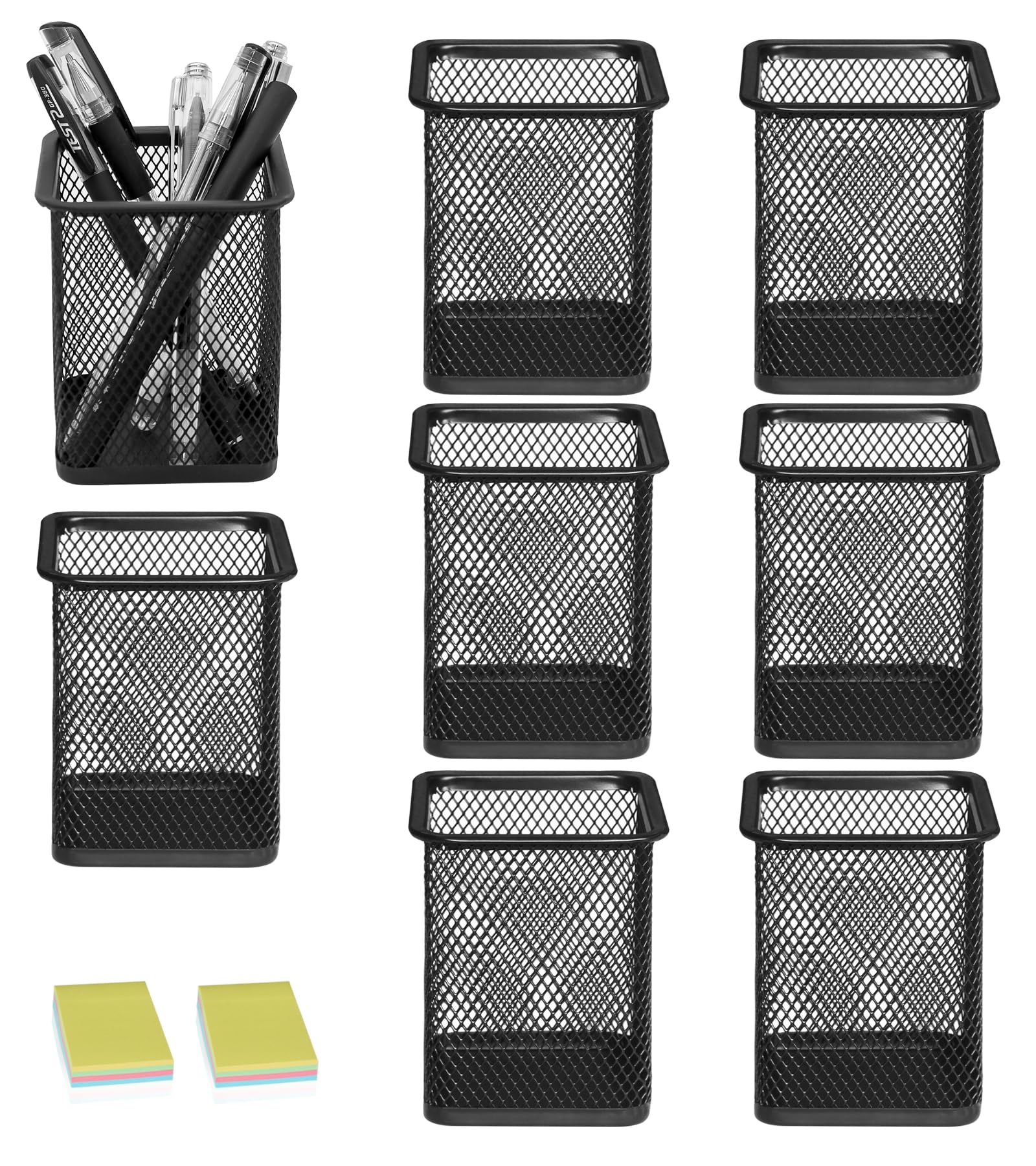 DARUITE Pen Holder, 8PCS Square Metal Mesh Pen Pots for Desk, Multifunctional Pencil Pot, Desk Tidy Organiser for Office Home School, Black