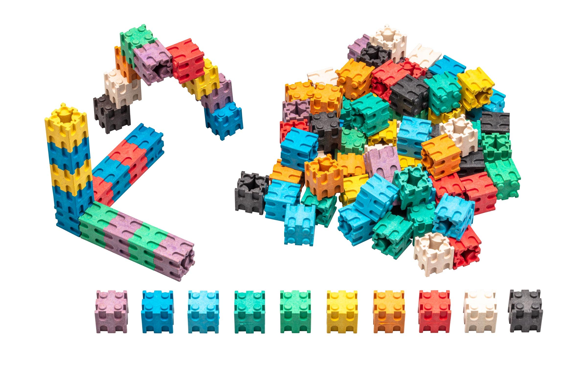 WISSNER active learning 100 Interlocking Cubes 2 x 2 cm, made Out of RE-Wood In 10 Colours