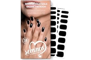 SEMINCA Semi Cured Gel Nail Strips-Gel Nail Stickers with UV Light Required Glossy Salon Look Fast-Easy Apply and Peel Off,Chip Free Manicure Kit,Works with Any UV/LED Lamps(Onyx)