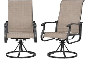 Amopatio Patio Swivel Chairs Set of 2, Outdoor Swivel Rocker Dining Chairs with All Weather Textilene High Back & Metal Frame, for Backyard Deck Lawn Garden, Brown