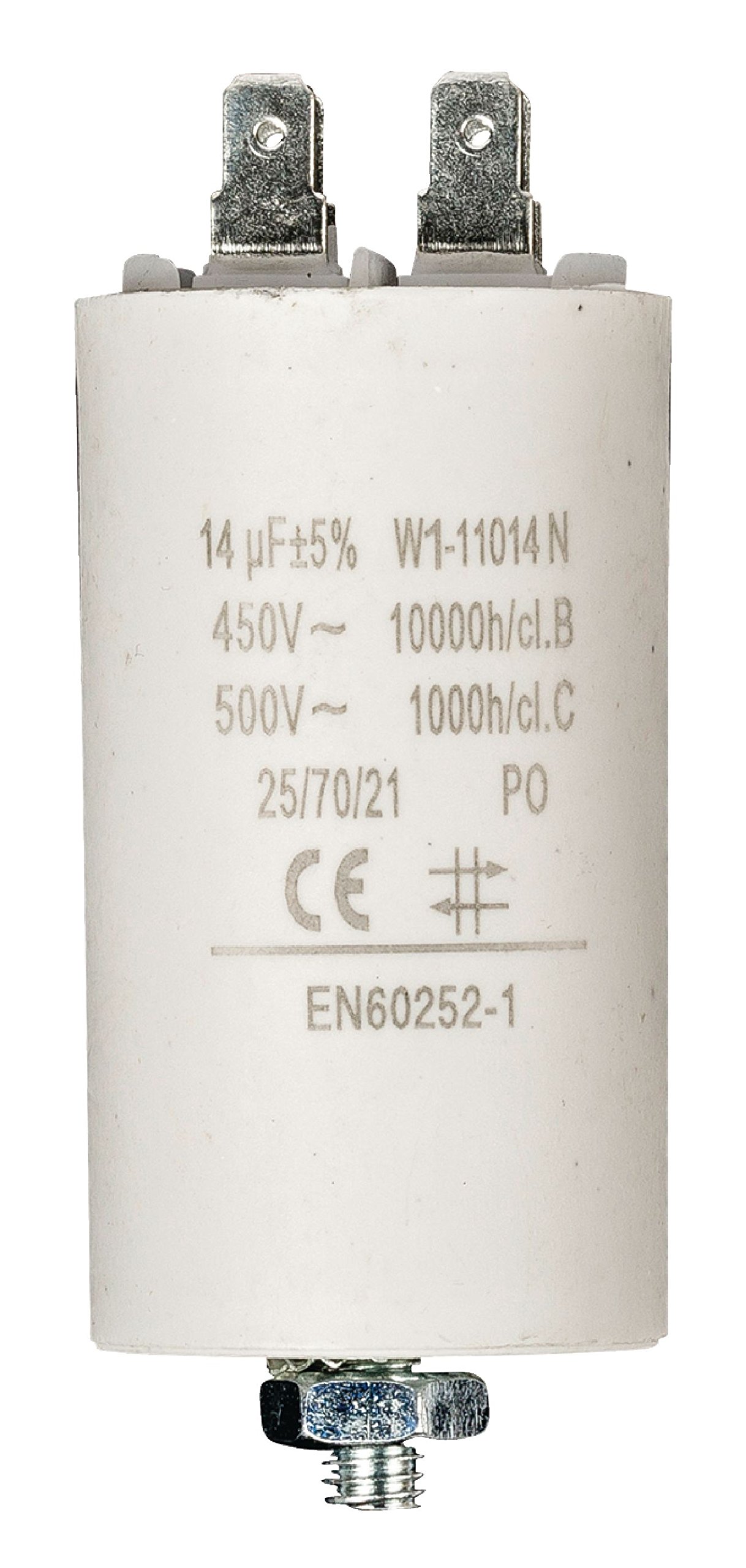 Invero Cylinder Shaped Run Motor Pump Capacitor 14.0uf - 450V Earthed - Dimensions: 40 x 71 mm - White