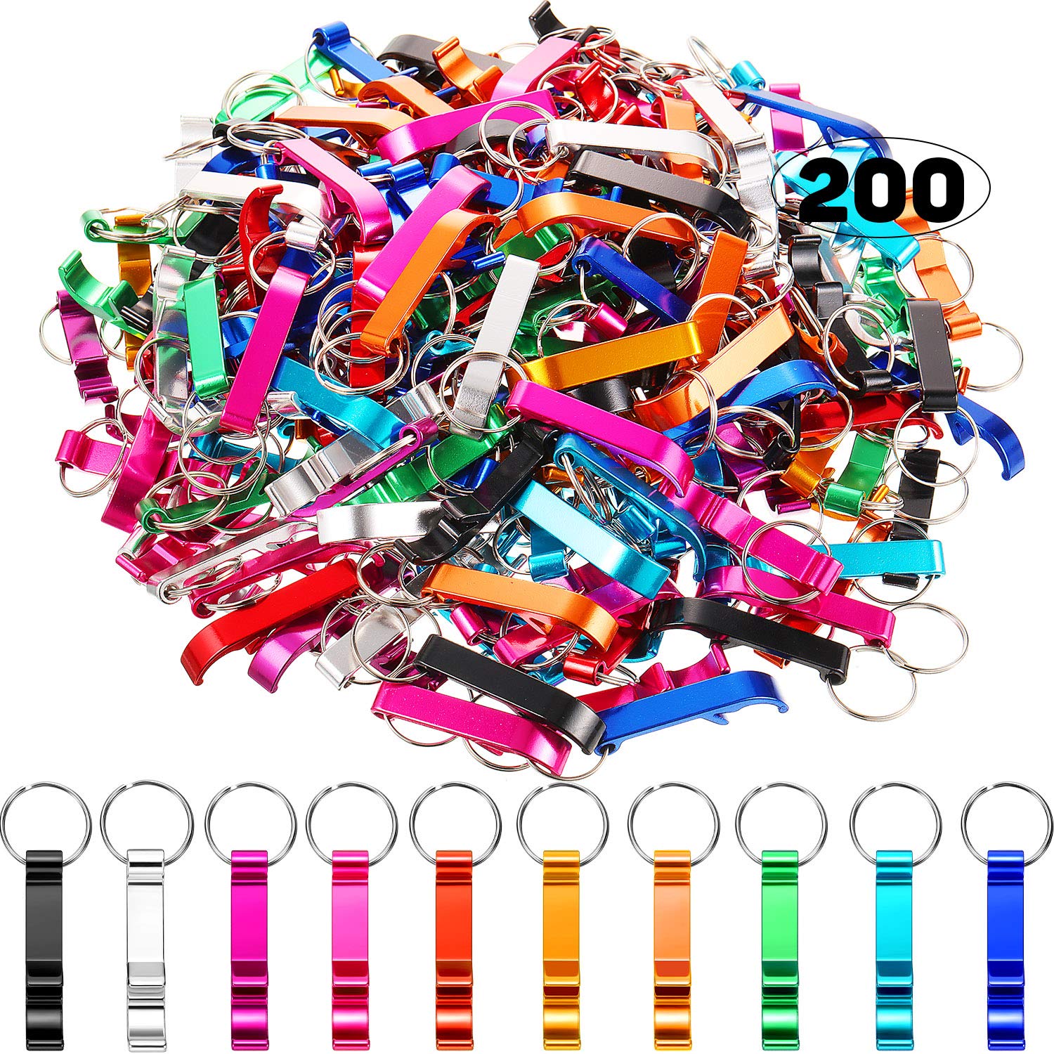 200 Pieces Aluminum Bottle Openers Novel Bottle Openers Keychain Bulk Beer Bottle Opener Wedding Favors Brewery Hotel Restaurant 10 Color