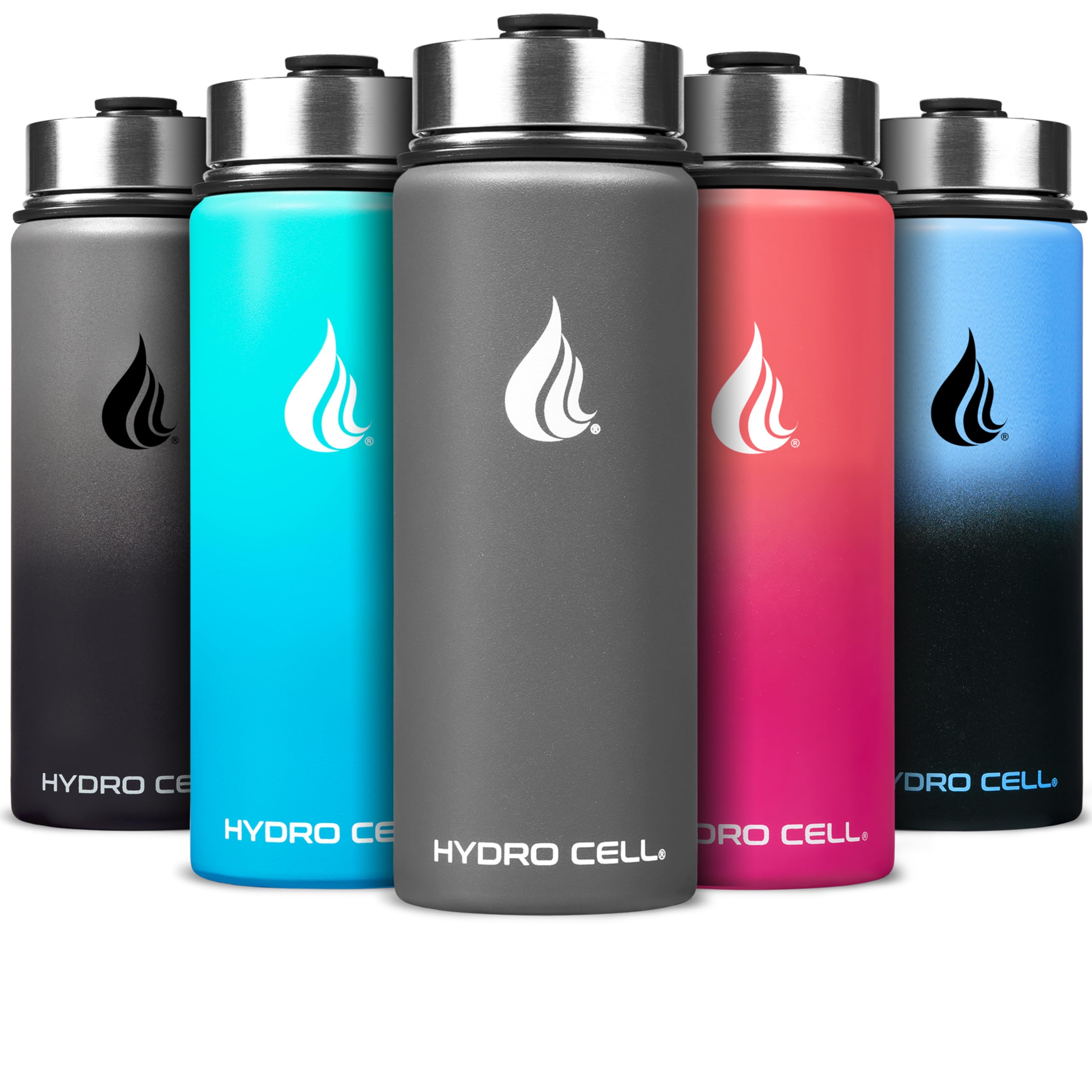 HYDRO CELL Stainless Steel Water Bottle w/Straw & Wide Mouth Lids (40oz 32oz 24oz 18oz) - Keeps Liquids Hot or Cold with Double Wall Vacuum Insulated Sweat Proof Sport Design (Graphite 18 oz)