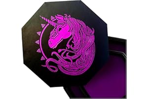 Fantasydice War Unicorn Purple 9" Octagon Dice Tray - Majestic Unicorn Design with Lid & Staging Area for Tabletop RPGs and Board Games