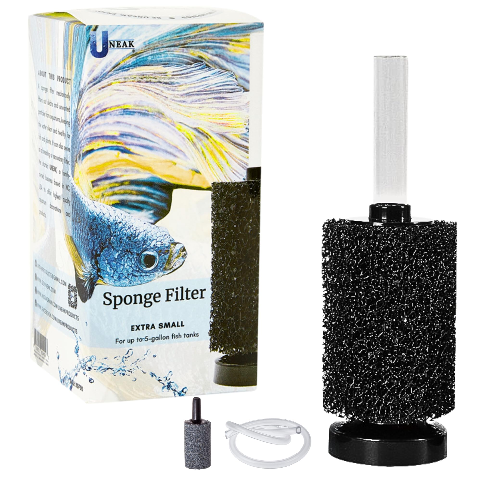 Photo 1 of UNEAK Extra Small Aquarium Sponge Filter Fish Tank Silent Filteration Breeding Fry Betta Shrimp Nano Tank Accessories Air Stone 4-inch Airline Tubing up to 5 Gallon