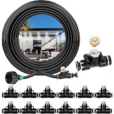 NFAMRZCAR 40FT Misters for Outside Patio, Misting Cooling System Anti Leak | Misting Line with 12 Brass Mist Nozzles and Adapter(3/4"), DIY Water Misters for Garden Greenhouse Fan BBQ Party Pool