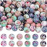HUAAPLEVLA 54 Pcs 15mm Silicone Beads for Keychain Making Round Floral Focal Beads for Pens Necklace Bracelets Jewelry Making