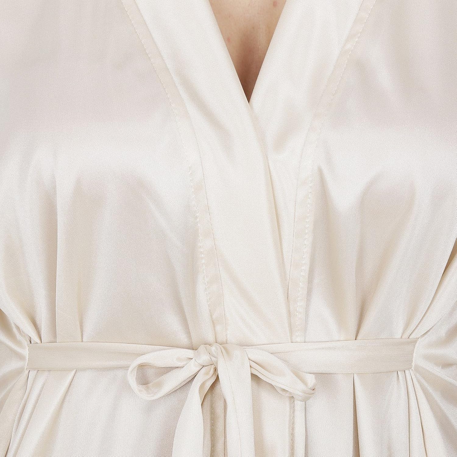 klamotten beige satin robe with lace