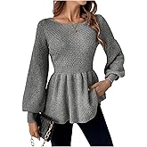 SHENHE Women's Ruffle Knit Sweater Long Sleeve Crew Neck Peplum Top Babydoll Sweater Jumper