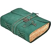 LEATHER VILLAGE Leather Bound Vintage Journal for Women & Men - 200 Pages of Handmade Deckle Edges Watercolor Paper - Antique Lock Closure - Book of Shadow - Turquoise - 7X5 Inches