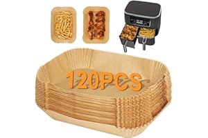 BYKITCHEN Air Fryer Liners for Ninja Dual Air Fryer, Set of 120, Rectangle Disposable Air Fryer Liners Compatible with Ninja DZ201/DZ401/DZ090, Instant Vortex, Chefman and Other DualZone Airfryer