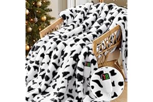 RUJIPO Black Heated Electric Blanket Throw,50X60 Cow Print Heating Blanket with 10 Heats Levels & 8 Hours Auto Off,Cute Cow Decor Stuff Soft Fleece Sherpa Blankets Warmer Gifts for Women Washable
