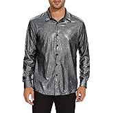 American Trends Mens Disco Outfits Shirts Sequins Long Sleeve Metallic Button Down Shirt 70s Outfits for Men Party Costume