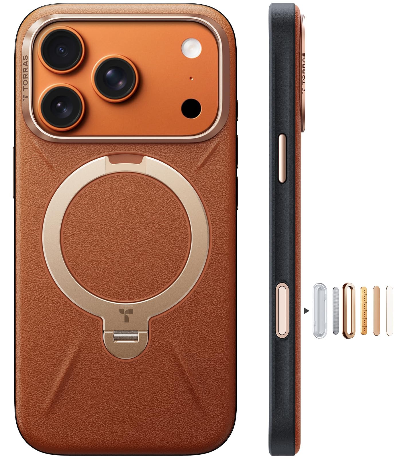 Photo 1 of TORRAS Organic Leather for iPhone 17 Pro Case with Stand, Fit for Magsafe, 360 Spin Stand with Camera Control, Premium Leather Durable Stylish Q3 VegSkin for iPhone 17 Pro Phone Case, Saddle Brown