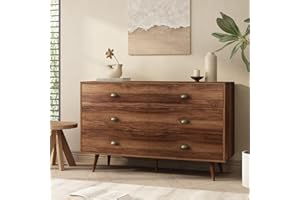 CARPETNAL Walnut Brown Dresser for Bedroom, 6 Drawer Dresser with Wide Drawers and Metal Knob, Wood Dressers & Chest of Hallway, Entryway.