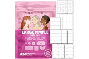 ANDLANE 140 pcs Large Pimple Patches for Face – 7 Sizes XL Acne Patches for Full Face, Big Hydrocolloid Bandages for Body, Chin, Forehead, Chest & Back Hydrocolloid Patch (Round, Crescent, Oval & Rectangular)