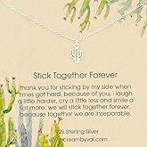 Cream By Val Stick Together Forever Cactus Sterling Silver Necklace – Meaningful Gift for Best Friend or Loved One – Dainty Friendship Jewelry with Message Card – 18" Length