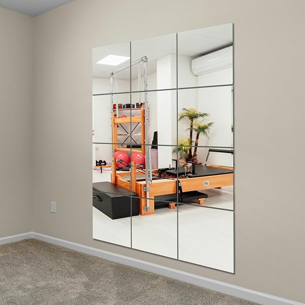 RUOMENG FULL LENGTH WALL MIRROR TILES, GYM MIRRORS 12″ X 15″ X 4PCS SQUARE WALL MOUNTED MIRROR, FRAMELESS MIRROR TILES FOR HOME GYM, BEDROOM, DOOR