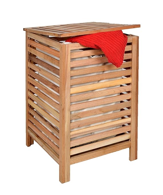 ts-ideen Wäschekorb Wäsche Truhe Sammler Box 66 cm Höhe Badmöbel Walnuss Massiv Holz