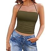 Avidlove Halter Tops for Women Going Out Double Lined Sexy Crop Tank Top Ruched Slim Fit Cami Outfits