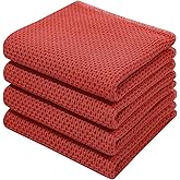Cenebonxy 100% Cotton Waffle Weave Kitchen Towels, Soft and Absorbent Quick Drying Dish Towels for Kitchen, 13x28 Inches, 4-Pack, Brick Red