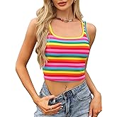Allegra K Y2K Striped Tank Tops for Women's Sexy Square Neck Slim Fit Sleeveless Crop Top