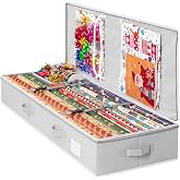 Criusia Gift Wrapping Paper Organizer Storage, Durable Underbed Storage Container Fits 24 Rolls, with Removable Dividers and Pockets for Ribbon, Ornaments, Holiday Accessories, Grey