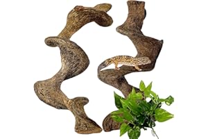 BNOSDM 2PCS Natural Reptile Climbing Branches Decor,1.3-1.8" Thick Natural Snake Climbing Forest Wood with Plant Leaf Decor,Lizard Forest Branch,Geckos Tank Tree Trunk Accessories for Bearded Dragons