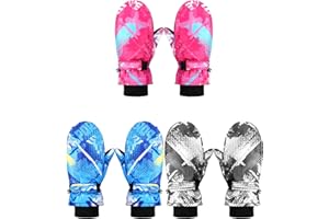 Fourluoo 3 Pairs Kids Waterproof Snow Mittens Winter Ski Gloves Thickened Warm Snow Gloves Mittens for Toddler Boys Girls