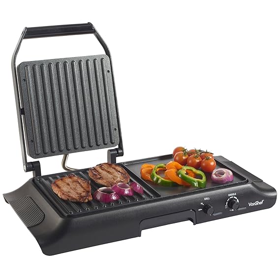 VonShef Electric Grill Griddle, Sandwich, Panini Press and Griddle