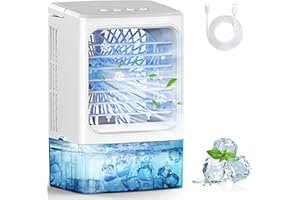 GPTARCER Mini Air Conditioner,Portable Air Conditioners,Evaporative Air Cooler Humidifier, 3 Speed Quiet Personal Cooling Fan, 7-Color LED Night Light, 4/8H Timer for Bedroom, Office, Camping, Car (White)