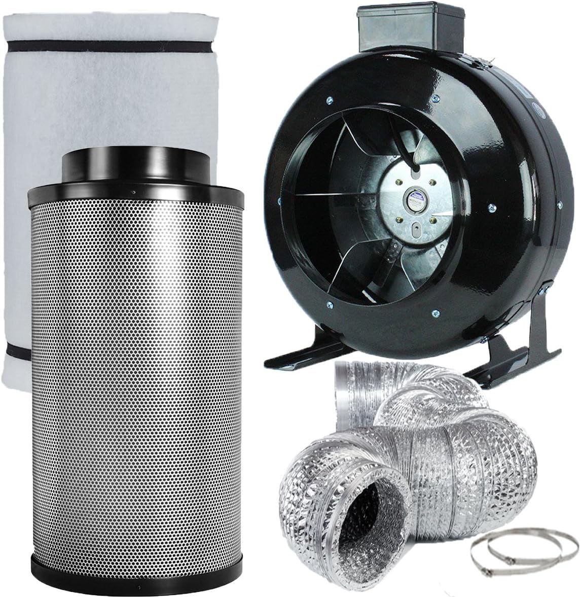 TopoLite 8" Inline Fan Carbon Air Filter Ducting Combo for Grow Tent Exhanst Kit and Hydroponic Growing System
