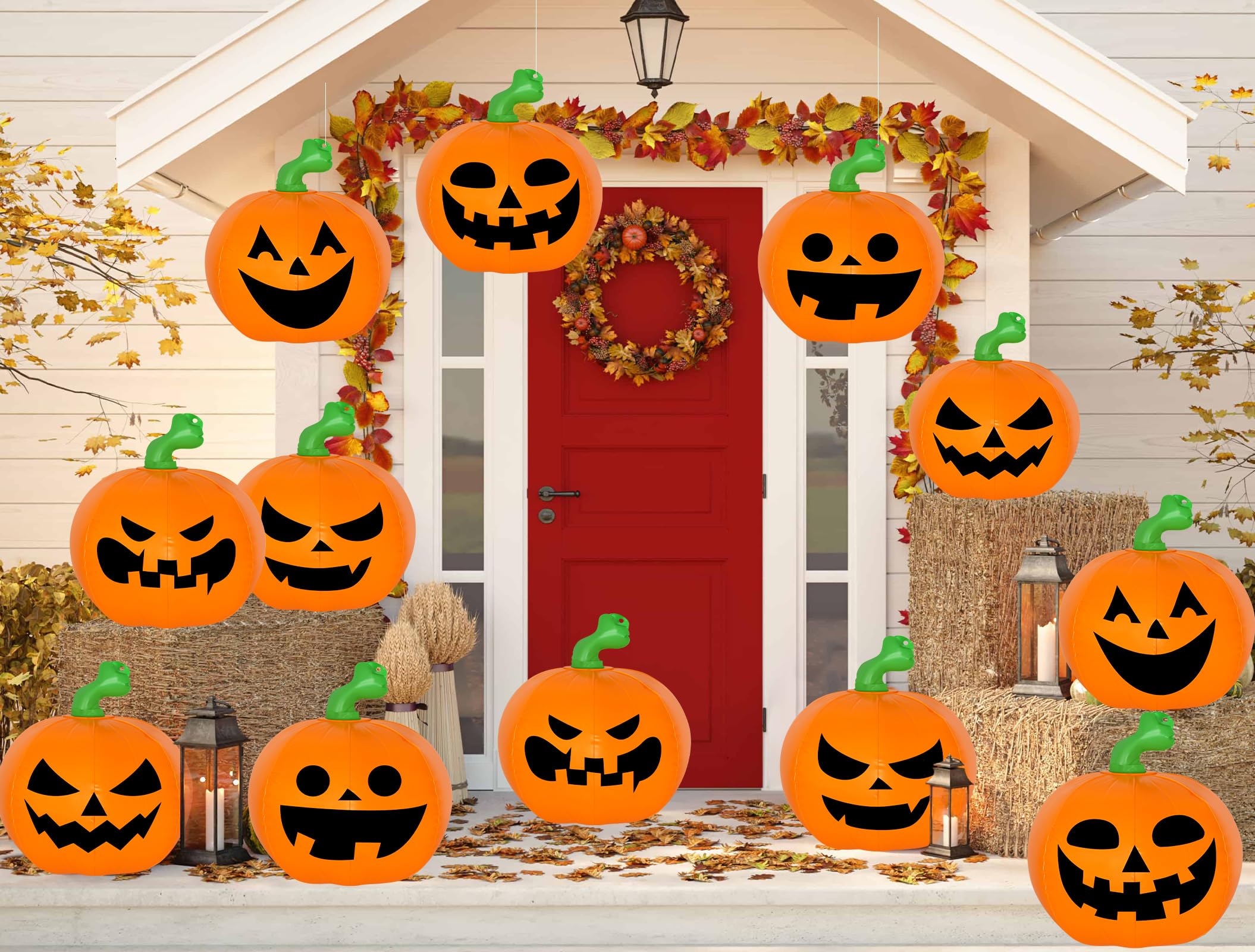 Photo 1 of 12 Pcs Halloween Inflatable Pumpkins Hanging Halloween Decorations Outdoor Indoor Party Decorations