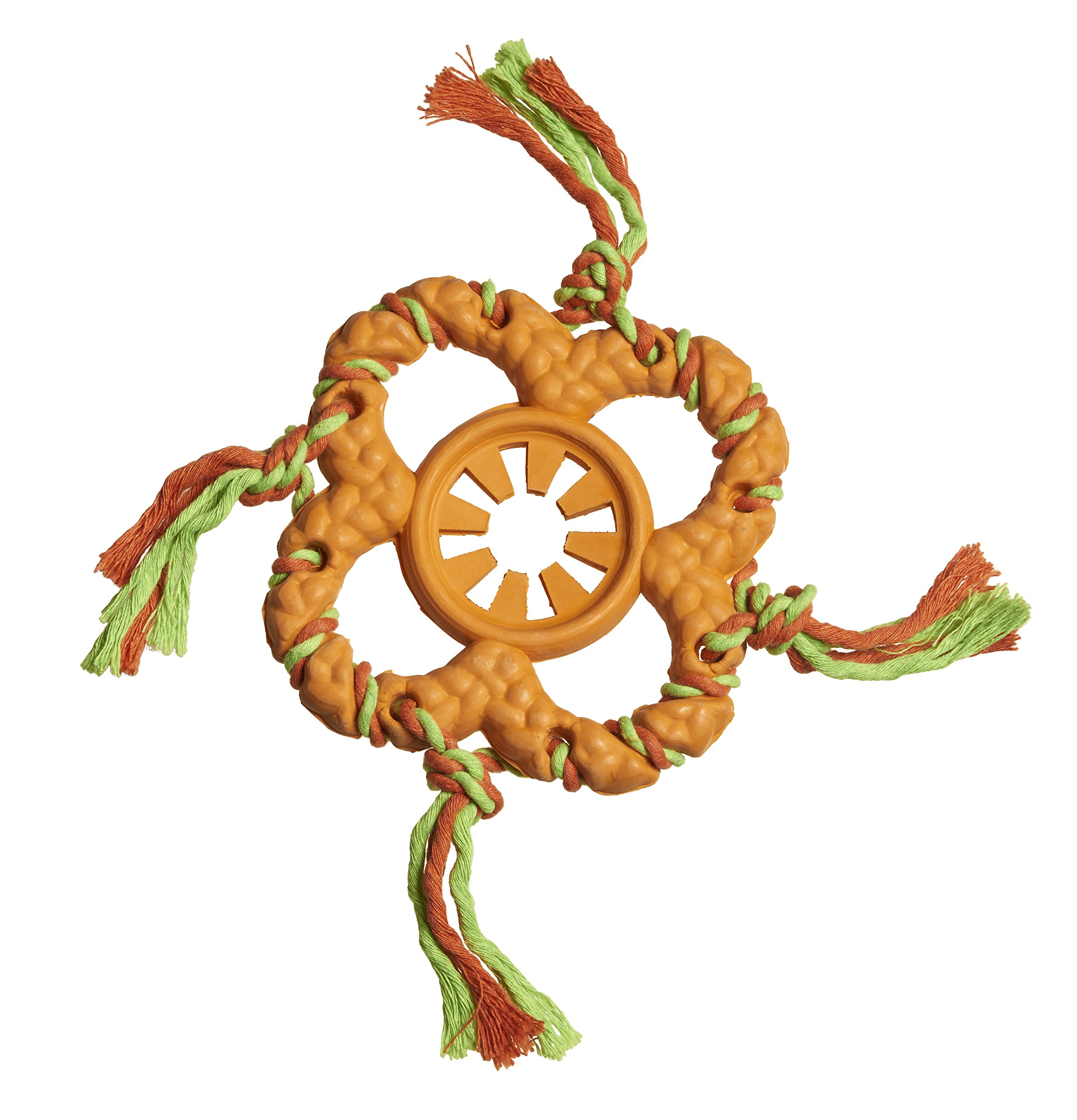 Pistachio Pet Dog Toy - Rubber And Rope Fetch Toy (13 cm/5", Orange)