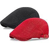 Taidor 2 Pack Men's Mesh Cap Breathable Summer Newsboy Hat Adjustable Beret Ivy Cap Irish Cabbie Driving Hunting Hats