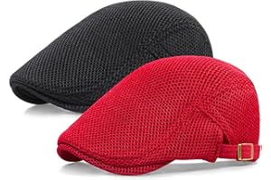 Taidor 2 Pack Men's Mesh Cap Breathable Summer Newsboy Hat Adjustable Beret Ivy Cap Irish Cabbie Driving Hunting Hats