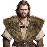 TobWeaL Men's Viking Fur Shawl - Faux Fur Shoulder Wrap Warrior Costume for Medieval LARP Cosplay
