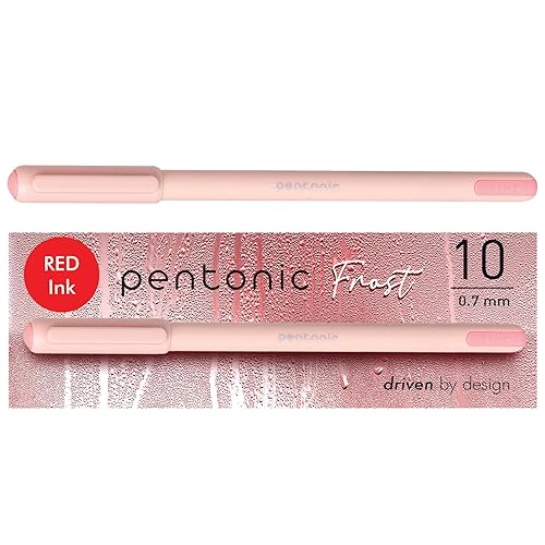 Pentonic Ballpoint Pens, 10 Count, Frosted Pale Pink Barrel with Red Ink, 0.7 mm Fine Point, Smooth Writing For Journaling & Note Taking (PEN13087)