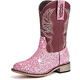 Kids Western Boots for Boys Girls Embroidered Cowgirl Cowboy Boots Square Toe Mid Calf Riding Shoes Little Kid/Big Kid