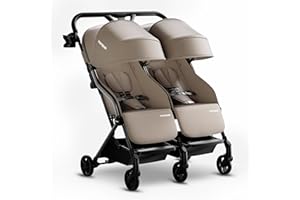 Mompush Lithe Double Stroller, Lightweight Side by Side Stroller for Newborn and Toddler, Easy Fold, Spacious Seats with Recl