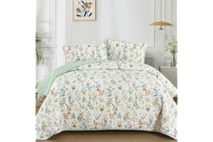 Anibedding Floral Quilt Set Full Size,3 Pieces Flower Parrten Bedspread Coverlet,Garden Style Soft Lightweight Micorfiber Bedding Set with 2 Pillowcases for All Seaaon(78"×90",Green)