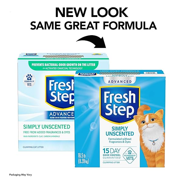 FRESH STEP ADVANCED SIMPLY UNSCENTED CLUMPING LITTER, FRESH STEP UNSCENTED CAT LITTER FIGHTS ODOR ON CONTACT, 18.5 LB. BOX