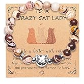 COLORFUL BLING Natural Stone Cat Bracelet to A Crazy CAT Lady Bracelet Cute Tabby Cat Tuxedo Cat Animal Bracelet Lover Gifts for Women Cat Mon Dad