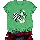 St Patrick's Shirts for Women Lucky Irish Shamrock Paddy's Shirt Cute Shamrock Graphic Short Sleeve Tees Tops
