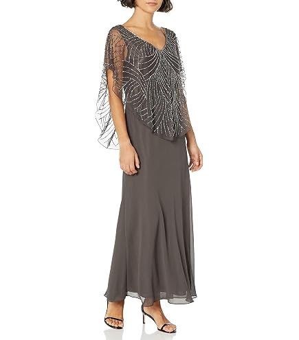 J Kara Women's Capelet Dress, Grey Multi, 4 : Clothing, Shoes & Jewelry