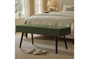 Comfy to go Entryway Bench - Green Bench for Bedroom, Modern Ottoman End of Bed, Corduroy Padded Benches for Living Room, Foyer, Mudroom, Hallway - 39" L x 14" W x 17" H