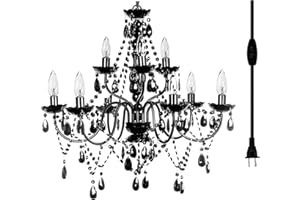 gypsy color The Original Plug-in 9 Light Black Hanging Swag Chandelier H26”xW27”, Black Metal Frame with Black Glass Stem and Black Acrylic Crystals & Beads That Look Just Like Glass