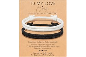 UNGENT THEM Adjustable Rope Couples Bracelets for Men, Boyfriend, Girlfriend, Soulmate, Husband, Wife - Anniversary Valentines Day Birthday Christmas Gift for Him and Her