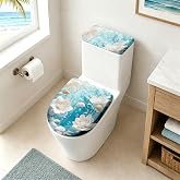 seewan 2 Pcs Toilet Lid Cover and Toilet Tank Lid Cover Set | Elastic Stretch Fabric, Fits Most Round & Elongated Toilets, Machine Washable, Durable and Decorative Bathroom Covers