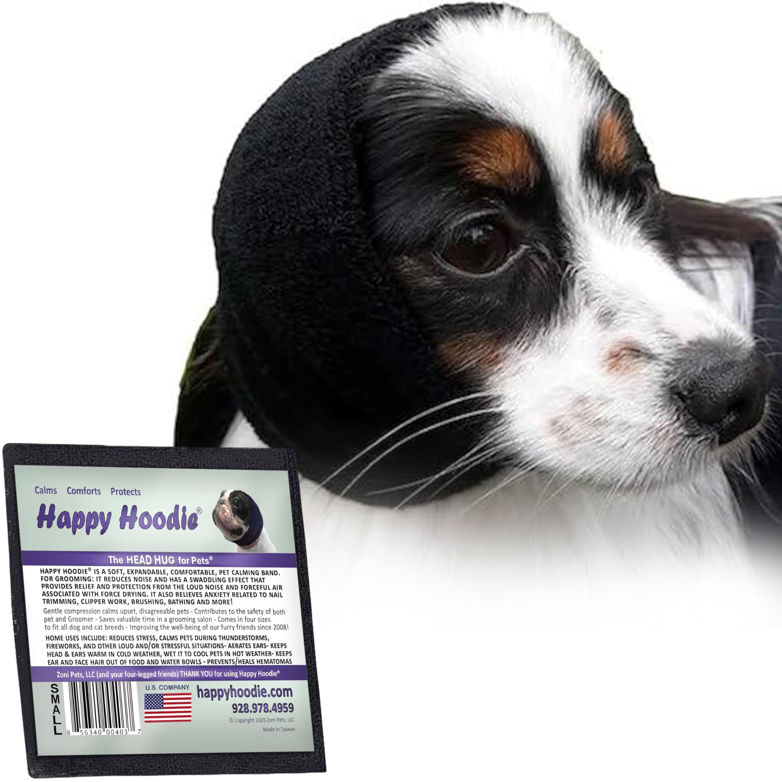 Happy Hoodie The Original Calming Band for Dogs & Cats - for Anxiety Relief & Calming Dogs – Noise Canceling for Dogs - The Force Drying & Grooming Miracle Tool Since 2008 (Small, Black) — image 1